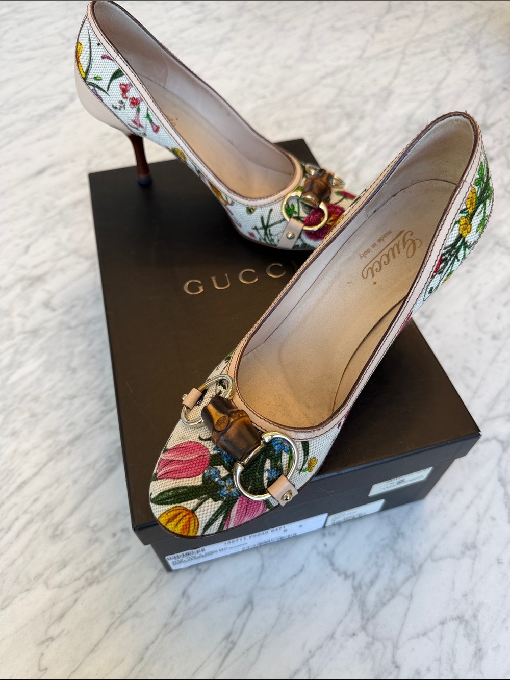 Gucci Flora Canvas/Cuoio Veg. Minerva Multicolor/Nat Pump 5B